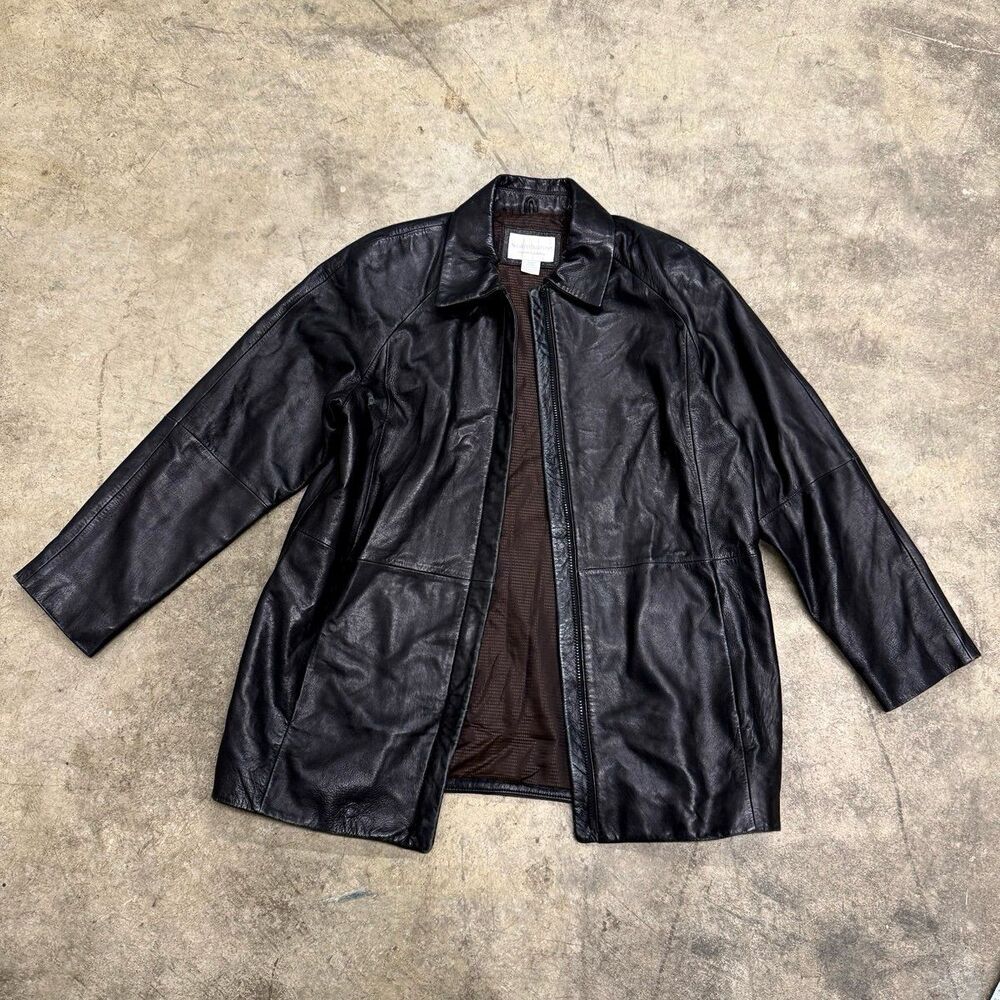 Vintage Worthington Black Lambskin Leather Zip Up Jacket Coat Medium